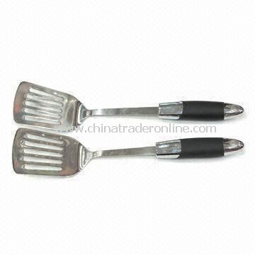 Stainless Steel Slotted Turners, Available in Various Colors, with Rubber Handle