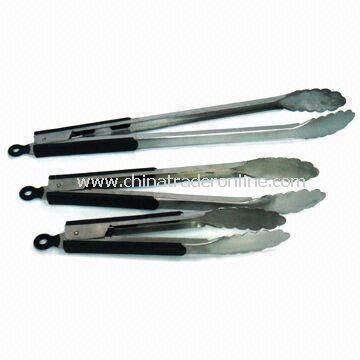 3 Pieces Locking Food Tongs Set, Made of Stainless Steel with TPR Grip from China