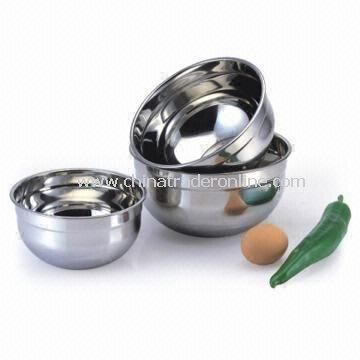 3-piece Stainless Steel Salad Bowls, Bracket Size of 18 x 9.5cm from China