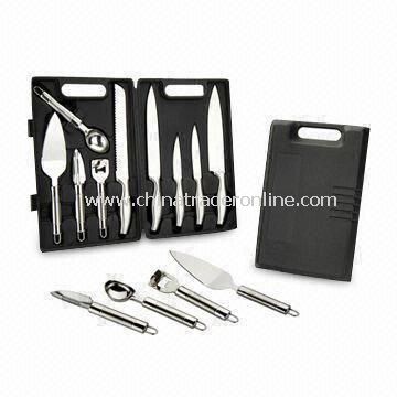 9-piece S/S Hollow Handle Kitchen Knife Box Set with Serving Tools