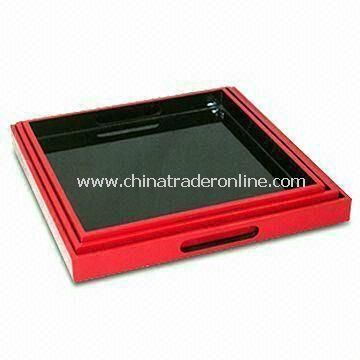 Three-piece Lacquer Tray Set in Red/Black, Made of MDF from China