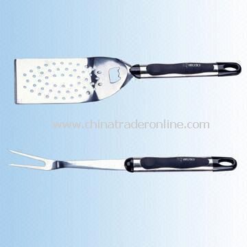 Barbecue Spatula and Fork Set, Includes S/S 52 Holes Spatula