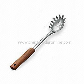 Stainless Steel Pasta Fork with Wooden Handle and Unique Soft Grip