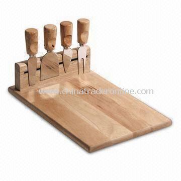 4pcs Cheese Knives Set in Wooden Chopping Board, with 30 x 20cm Board Size