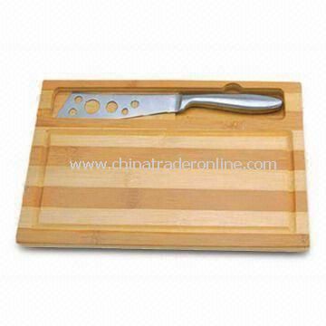 Two-piece Cheese Knife Set with Rubber Wood Cutting Board and 18/0 S/S Handle from China