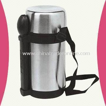 Stainless Steel Vacuum Food Jug with Three Plastic Containers Inside and Forks/Spoons from China