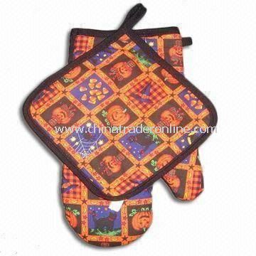 100% Cotton Fabric Oven Mitten and Pot Holder, Soft in Texture from China