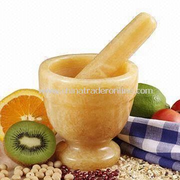 4 x 4-inch Mortar and Pestle, Various Designs are Available, Made of Yellow Jade from China