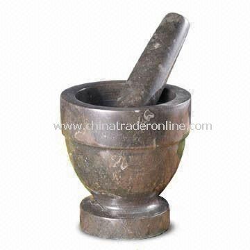 Charcoal Marble Mortar and Pestle, Measures &Oslash;4 x 4-inch, with Unique Footed Base