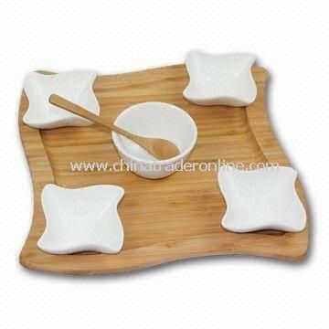 Ceramic Dinnerware Set, Includes 4 Dishes, 1 Bowl and 1 Spoon, with Natural Color