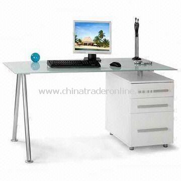 Office Desk with Cabinet, 8mm Tempered Glass, Measures 1,500 x 800 x 730mm