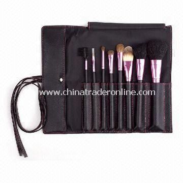 Professional Travel Makeup Brushes in Leather Bag with Goat/Horse Hair, Various Colors Available