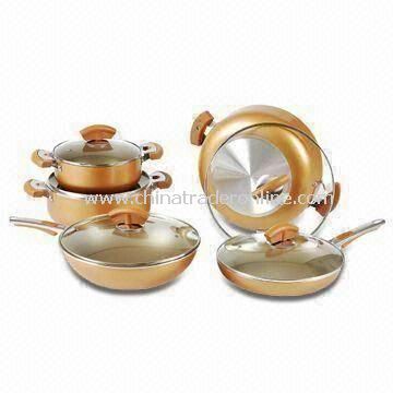 10-piece Aluminum Non-stick Cookware Set with Fashionable Handle and Knob, OEM Orders are Welcome