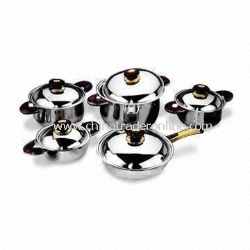 12pcs Stainless Steel Cookware Set, Includes 24 x 6cm Frying Pan and 16 x 7.5cm Saucepan from China