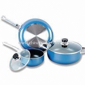 5-piece Non-stick Cookware Set with Handles and Glass Lid, Made of Aluminum Alloy from China