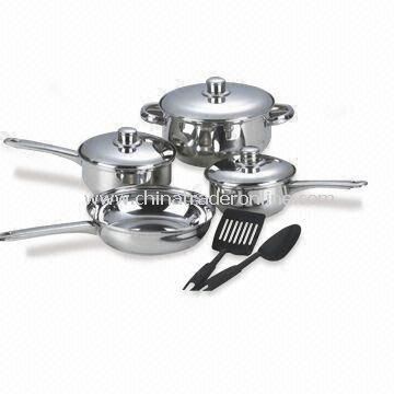 9-piece Stainless Steel Cookware Set with Two Pieces Nylon Cooking Utensil, Lid, and Knob from China