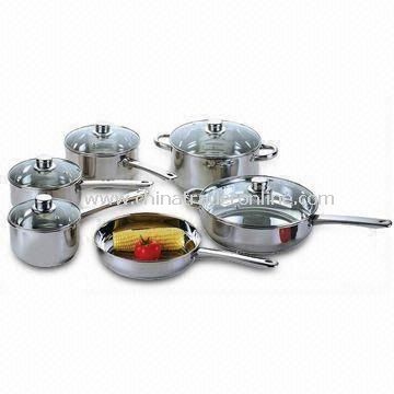 Stainless Steel Cookware Set with Large Fry Pan, Various Sizes of Saucepan and a Dutch Oven from China