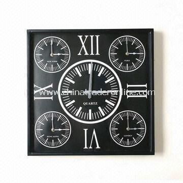 Square-shaped Art Wall Clock in Black, Made of Plastic and Glass Materials