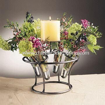 Glass Flower Candle Holder Centerpiece for Tabletop Lighting/Home Decor, with Metal Stand with Cone from China