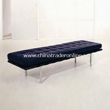 Barcelona Bench with Wooden Bed Frame, Plated Bed Leg, Genuine Cushion and Saddle Leather Straps