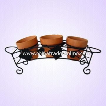 Metal Plant Rack Holds Three Flower Pots