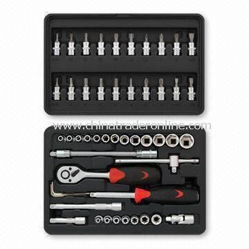 51-piece 1/4-inch DR Socket Wrench Set with Sliding T-bar and Ratchet Handle
