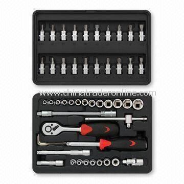 51-piece 1/4-inch DR Socket Wrench Set with Sliding T-bar and Ratchet Handle from China