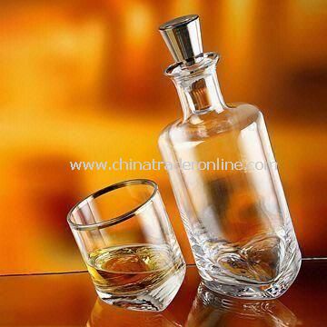 Glasss Decanter and Whiskey Glass with Slant Body, Handblown Glasses from China