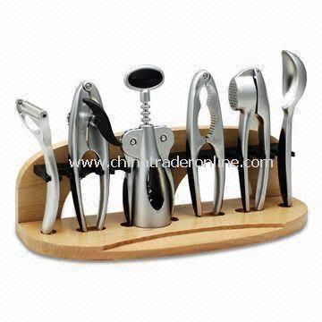 Kitchen Gadget Set, Made of Zinc Alloy, Includes Nut Cracker, Wine and Can Opener from China