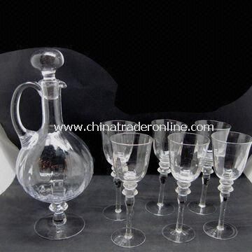 Clear Wine Glass Sets, One Pot with Six Tass, Made of Glass with 900/90mL Capacity