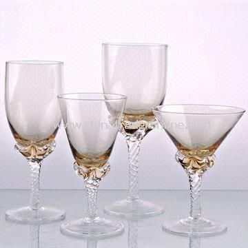 Colored Wine Glasses with Art at Bottom, Measures 7 x 17.5 and 7.5 x 14.5cm