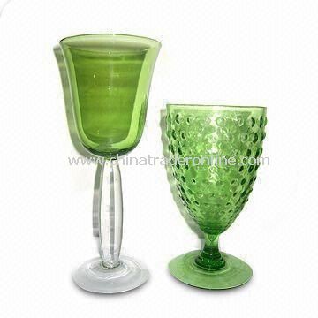 Green Wine Glasses with Pocking Mark, Comes in Two Sizes from China