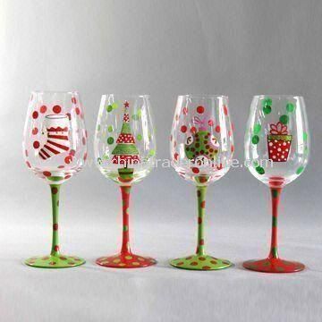 Handmade Wine Glass with Hand Printing, Measures 8 x 22.5cm