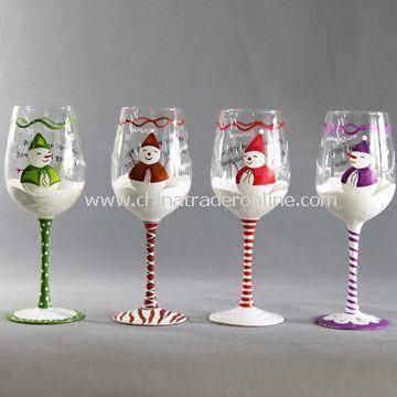 Handmade Wine Glass with Hand Printing, Measures 8 x 22.5cm