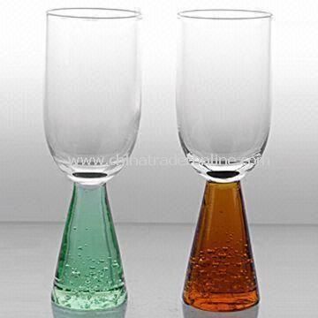 Wine Glass Set with Bubbles and Colored Base, Measuring 4.5 x 13.5cm