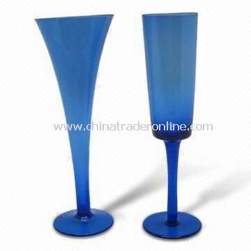 Wine Glasses, Come in Blue, Ideal for Tableware, Made of Hand and Mouth Blown Glass from China