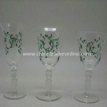 Wine Glasses with Decoration Firing, Made of Glass