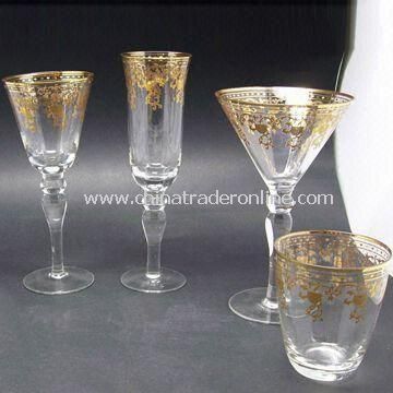 Wine Glasses with Golden Firing Decoration, Ideal for Tableware from China