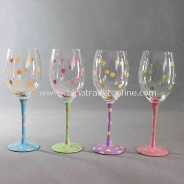 Wine Glasses with Hand Painted, Measures 8 x 23cm, Various Colors are Available
