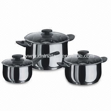 6-piece Cookware Set, Made of Stainless Steel with Mirror Finish Exterior and Interior from China