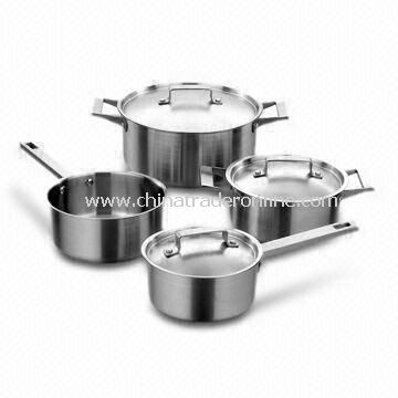 7-piece Stainless Steel Kitchenware Set, Two x Saucepan and Two x Casserole