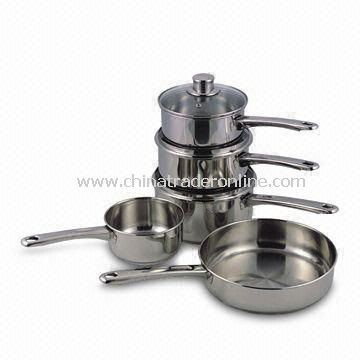 8-piece Stainless Steel Cookware Set, Straight Shape, Cut Edge, Mirror polishing Outside and Inside