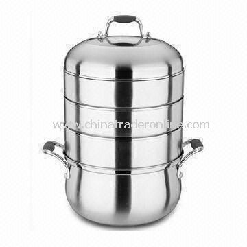 Combination Steamer Pot, Made of 201 Stainless Steel, with Silicone Handle and 0.5cm Body Thickness