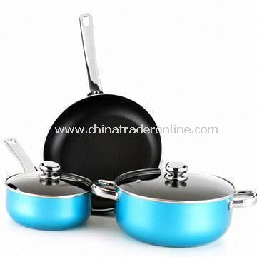 Five-piece Non-stick Cookware Set with Stainless Steel Handles and Knob