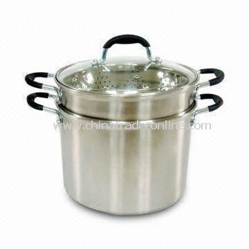 Stainless Steel Pasta Pot and Steamer, Glass Lid and Roll Edge