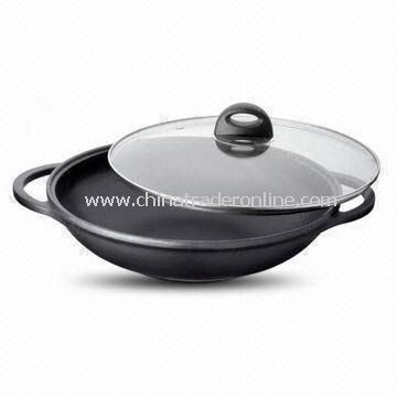 Wok with 10.5cm Height and Glass Lid, Made of Aluminum