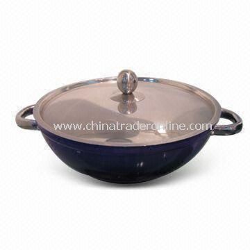 Wok with 5mm Thickness, Two Handles and Stainless Steel Lid