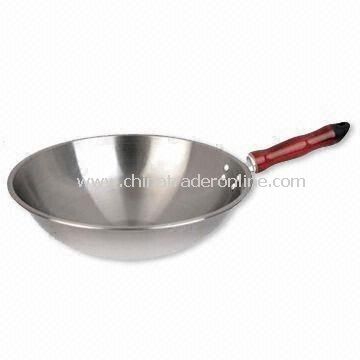 Wok with Red Handle, Measures 30cm, Made of Cold-rolled Plate from China