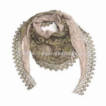 Cotton Scarf and Shawl with Inosculated Two Patterns, Various Colors are Available, Fashionable from China