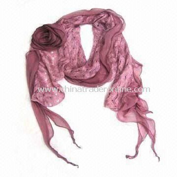 Fashionable Scarf/Shawl in Various Colors, Made of Cotton and Lace, Two Patterns Well Inoculated from China